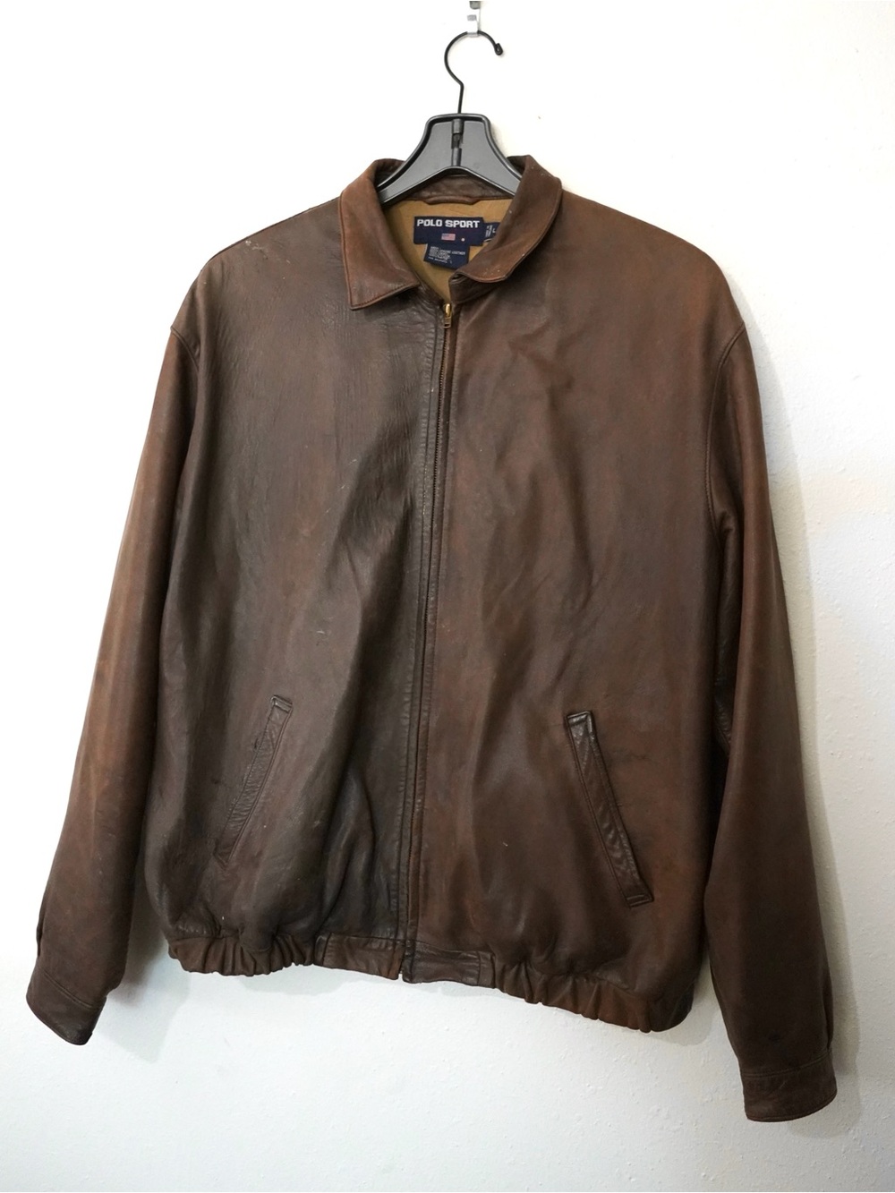 Polo Sport Brown Leather Flight Bomber Jacket men’s size L